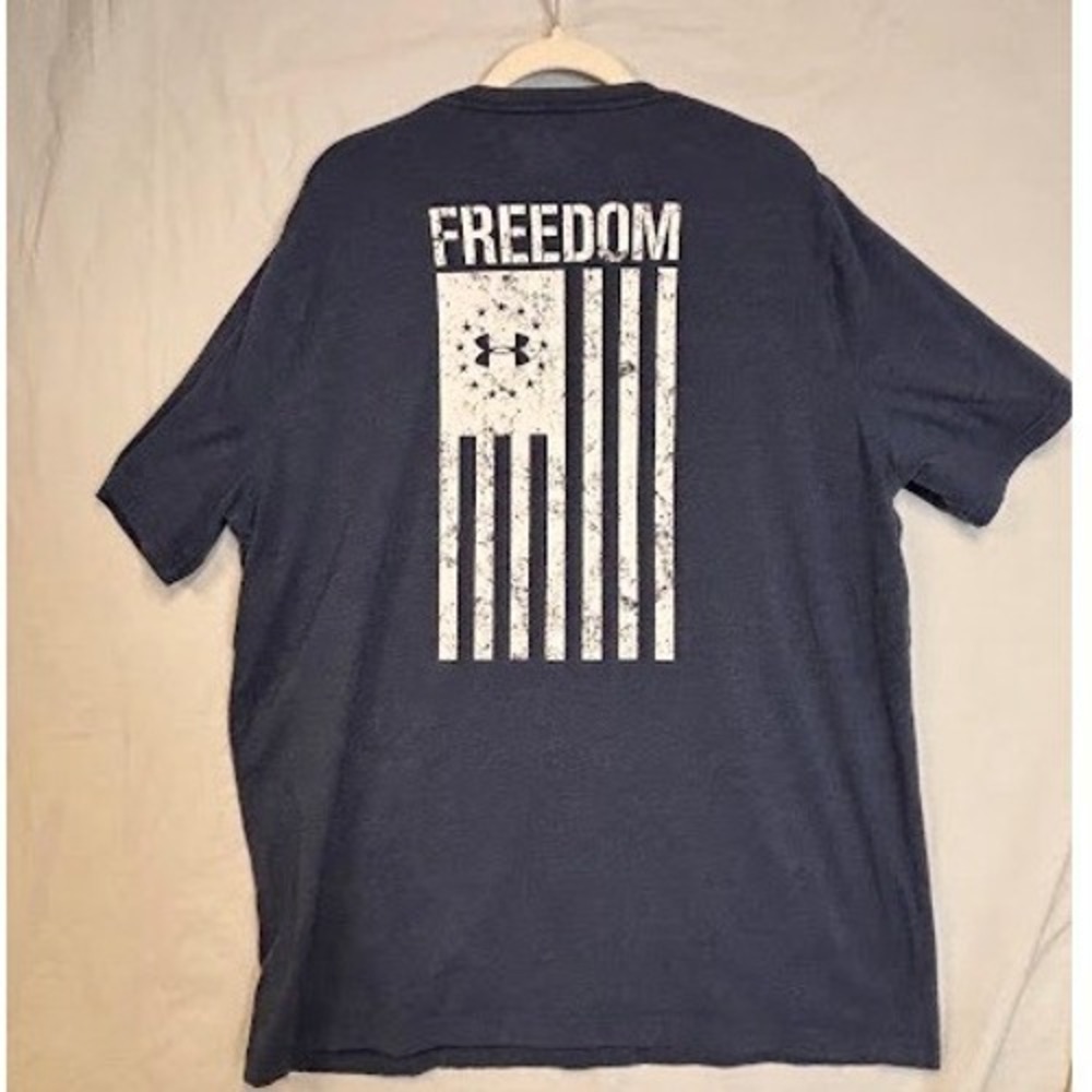 Under Armour Mens HeatGear Freedom Flag Graphic T-Shirt Navy Blue 2XL Loose Fit